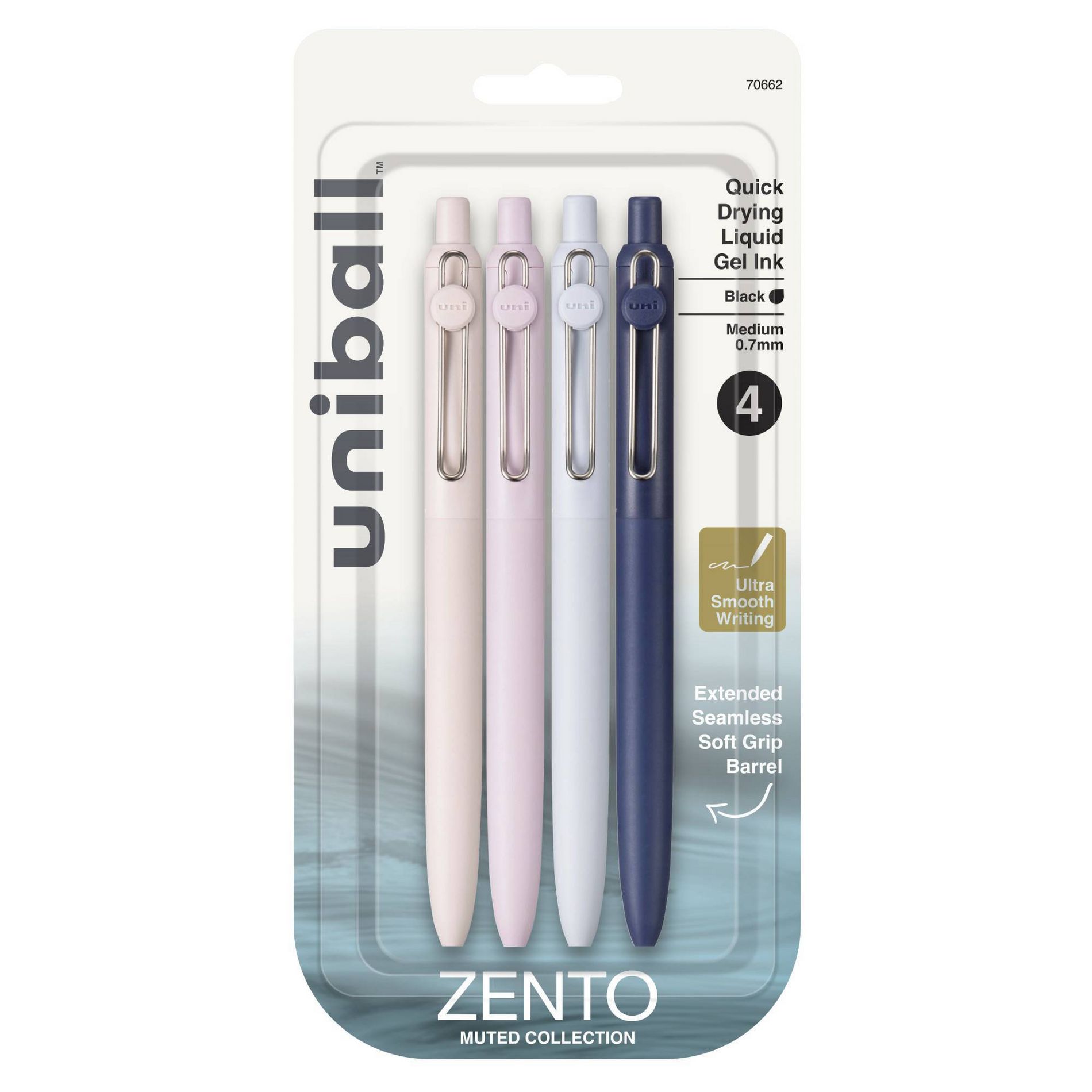 uniball 4pk Zento Retractable Liquid Gel Pens Medium Point 0.7mm Muted Black: Retractable Rollerball, Quick Drying, Stationery