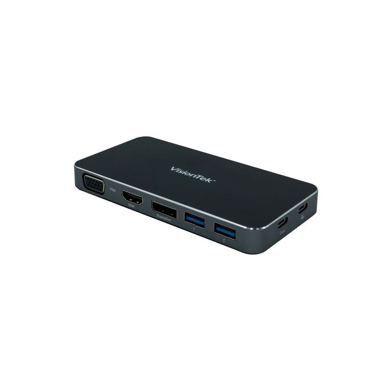 VisionTek VT200 USB C Portable Dock - for Notebook/Desktop PC - 100 W - USB Type C - 5 x USB Ports - 2 x USB 3.0 - HDMI - VGA - DisplayPort - Wired, 1 of 7