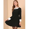Allegra K Women's Peter Pan Collar Contrast Button Decor Long Sleeve Flare Dress - 3 of 4