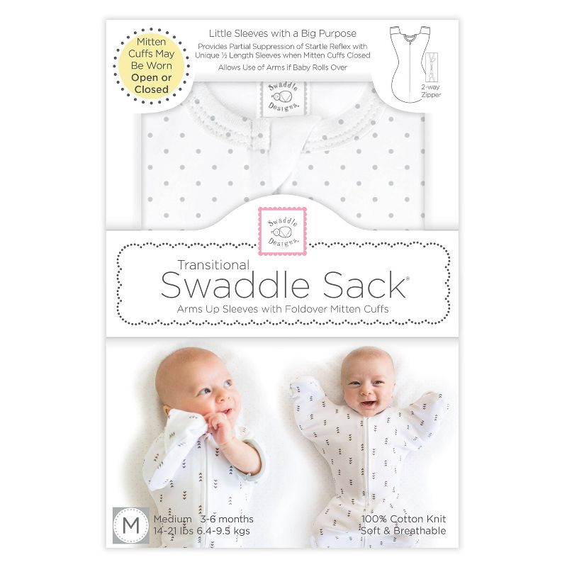SwaddleDesigns Transitional Swaddle Sack Wearable Blanket - Sterling Polka Dots on White, 5 of 11