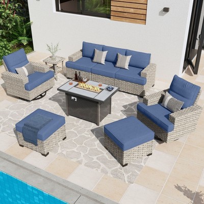 XIZZI Versatile Outdoor Rattan Sectional Sofa Set Collection, 8/9/10-Piece Set w/ Comfy Swivel Chairs, Perfect for Patio Relaxation and Entertaining