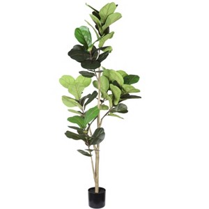 Gulches 6FT in Artificial Green Leaf Real Touch Fiddle Leaf Fig Tree in Black Plastic Pot 1pc Set Faux Indoor Home Office Living Room Corner Decor - 1 of 4
