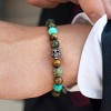 Crucible Men's Skull with Tiger Eye, Turquoise, African Turquoise and Bronzite Stones Stretch Bracelet (8mm) - 4 of 4