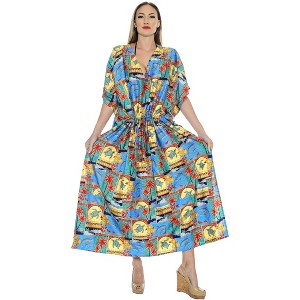 HAPPY BAY Women's House Daily Routine Evening Wear Holiday Casual Loungewear Loose Slit Dress Caftan Long Boho Night Shirts 2X-3X Multicolored, Turtle - 1 of 4