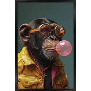 Trends International Ray Heere - Chimpanzee Blowing Bubble Framed Wall Poster Prints - 1 of 4