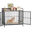 Dog Crate Furniture with Adjustable Height Feeder&360¡ã Wheels for Easy Mobility,Heavy Duty Dog Kennel Indoor for Large Dogs,Dog Crate End Table - 3 of 4