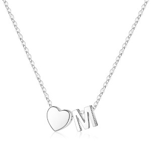 Turandoss S925 Sterling Silver Heart Initial Necklace for Women Girls, Silver Letter Heart Pendant Necklace, Birthday Gifts for Women Girls, 16+3In - 1 of 4