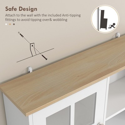 Homcom Kitchen Buffet with Hutch, Storage Pantry with 3 Cabinets, 2 Open Shelves and Large Countertop, Off White — фото 4