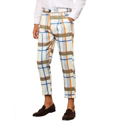 Lars Amadeus Men's Slim Fit Plaid Cropped Business Pants