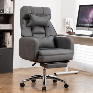 High Back Ergonomic Office Chair with Reclining Backrest and Footrest, Faux Leather Desk Chair with Lumbar Support-3irtyhousy - 1 of 4