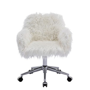 Vynxaria Modern Faux Fur Accent Chair for Home Office or Vanity - Pink/White/Gray - 1 of 4