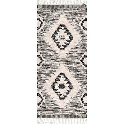 Savannah Moroccan Fringe 33" Black Wool Runner Rug
