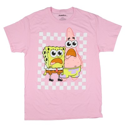Seven Times Six Spongebob Shirt Mens Suprised faces Checkered Print Adult Short Sleeve Tee Pink