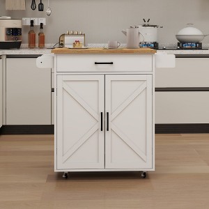 Kitchen Trolley Carts On Wheels Rolling Kitchen Island Cart With Rubberwood Countertop,abstract,white,37.99in,3.17ft - 1 of 4