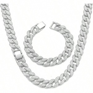 Iced Out Diamond Link Chain Bracelet Set for Men Women, Hip Hop Jewelry Gift for Boys - 1 of 4