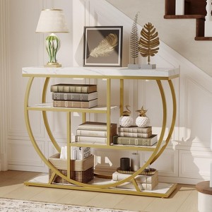Entryway Table with Storage,Industrial 4-Tier Narrow Console Table Behind Couch with Half-Circle Base - 1 of 4