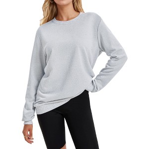 ATHLECHIC Women's Crew Neck Long Sleeve Hoodless Oversized Pullover Trendy Tunic Tops Sweatshirt - 1 of 4