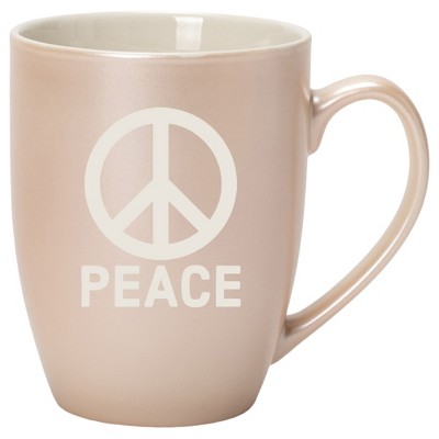 100 North White and Precious Pearl Metallic Finish, 10 Ounce, Comfortably Fits Your Hands, New Bone China Coffee Tea Cup Mug, Peace Sign