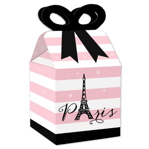 Big Dot of Happiness Paris, Ooh La La - Square Favor Gift Boxes - Paris Themed Baby Shower or Birthday Party Bow Boxes - Set of 12 - 1 of 4