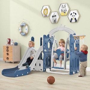 5-in-1 Kids Slide and Swing Set with Climbing Ladder, Basketball Hoop, Storage, Indoor Outdoor Play Center for Kids Gifts - 1 of 4