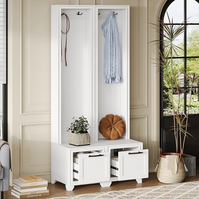Freestanding Hall Tree Set of 2,3-IN-1 Entryway Coat Rack With Bench And Storage Drawers,Hall Tree For Hallway,Living Room-Cuddlewood