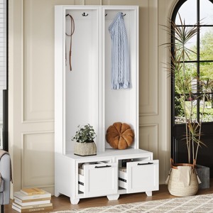 Freestanding Hall Tree Set of 2,3-IN-1 Entryway Coat Rack With Bench And Storage Drawers,Hall Tree For Hallway,Living Room-Cuddlewood - 1 of 4