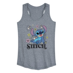Women's - Disney - Stitch Sit Floral Graphic Racerback Tank - 1 of 4