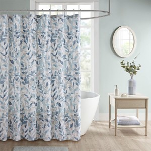 VYNXARIA Ultra soft printed botanical light weight shower curtain,Blue - 1 of 4