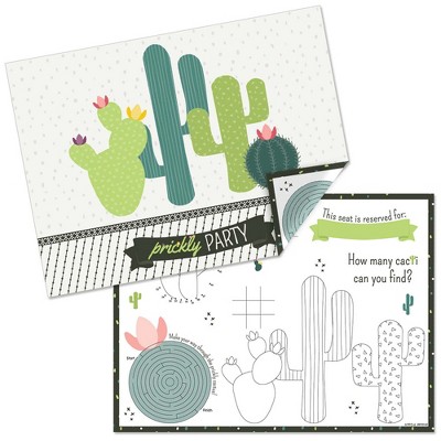 Big Dot of Happiness Prickly Cactus Party - Paper Fiesta Birthday Party Coloring Sheets - Activity Placemats - Set of 16