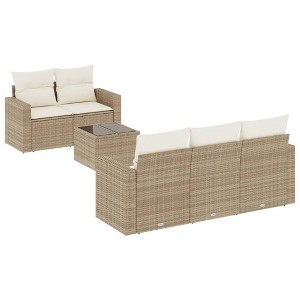 vidaXL Patio Sofa Set with Cushions Outdoor Furniture 6 Piece Poly Rattan - Beige and Cream - 1 of 4