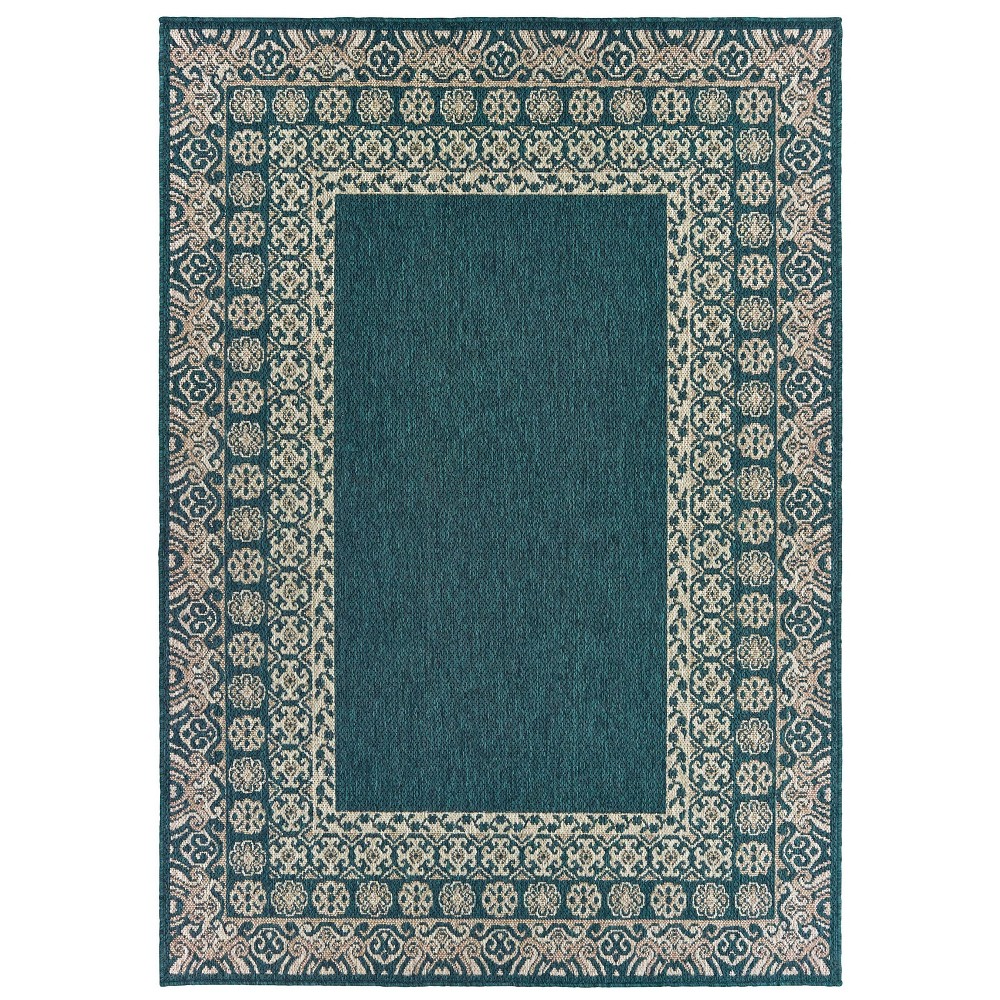 5'3inx7'3in Landry Border Patio Rug Blue/Gray
