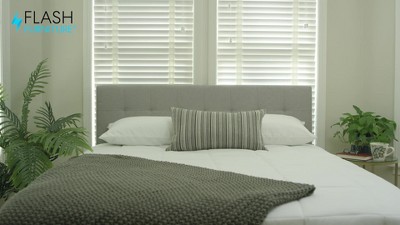 Beige Fabric Tufted Full Headboard with Diamond Stitch Design