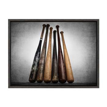 18" x 24" Sylvie Baseball Bats Framed Canvas by Shawn St. Peter Gray - DesignOvation
