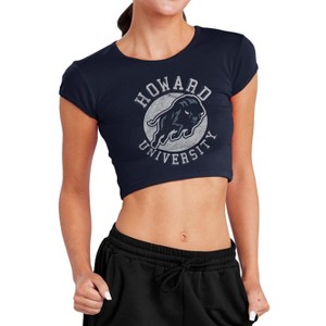 Women's Howard University Classic Retro Stamp Cap Sleeve Baby Rib Crop Top Navy - 1 of 4