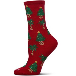 Memoi Women's Tree Paradise Holiday Crew Socks Red 9-11 - 1 of 3
