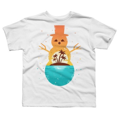 Boy's Design By Humans Christmas in July Snowman Sunset By destiny29 T-Shirt