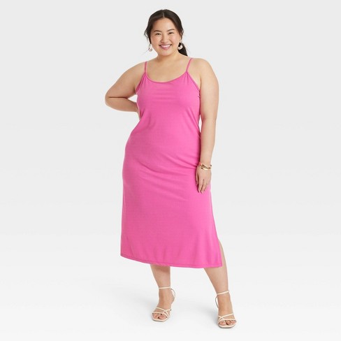 Women's Midi Slip Dress - A New Day™ Hot Pink 3X