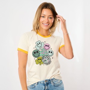 S.W.Smiley Lucky Smiley Disco - Women's Ringer Graphic T-Shirt - 1 of 4