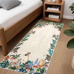Washable Rug for Living Room, Soft Non Slip Jungle Nursery Bedroom Carpet with Cute Rabbit Squirrels - 1 of 4