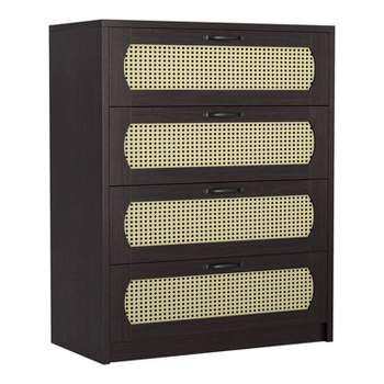 Summertree Transitional Faux Rattan Webbed 4 Drawer Chest Espresso - miBasics