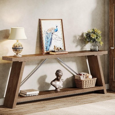 HDZNVF 70.9 in Extra Long Console Table Behind Couch, Industrial Sofa Table with 2-Tier Storage Shelves