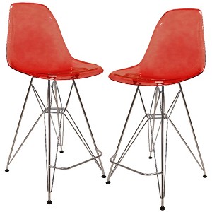 LeisureMod Cresco Modern Acrylic Barstool – Lightweight Steel Frame and Footrest Counter Stool for Kitchen Island, Home Bar, or Dining Area Set of 2 - 1 of 4