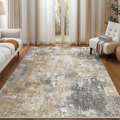 ABYNOW Modern Abstract Brown Grey Ultra-Thin Low-Pile 5x7 Machine-Washable Area Rug