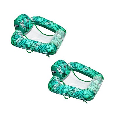 Aqua Zero Gravity Inflatable Outdoor Indoor Swimming Pool Chair Hammock Lounge Float, Teal Fern Leaf Green (2 Pack)