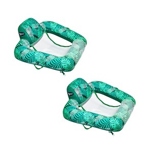 Aqua Zero Gravity Inflatable Outdoor Indoor 250 Pounds Weight Capacity Swimming Pool Chair Hammock Lounge Float, Teal Fern Leaf Green, 2 Pack - 1 of 4