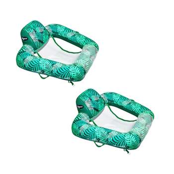 Aqua Zero Gravity Inflatable Outdoor Indoor 250 Pounds Weight Capacity Swimming Pool Chair Hammock Lounge Float, Teal Fern Leaf Green, 2 Pack