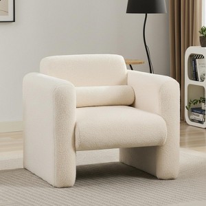 Homy Casa Modern Bouclé Accent Chair with Curved Silhouette and Cylindrical Pillow, for Living Room or Bedroom - 1 of 4