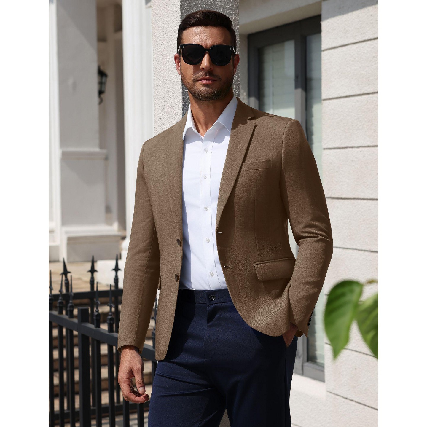 Мужской пиджак COOFANDY Plaid Blazer Two Button Sport Coat Notch Lapel Casual Business Suit Jacket-Brown, цвет: Коричневый — фото 5