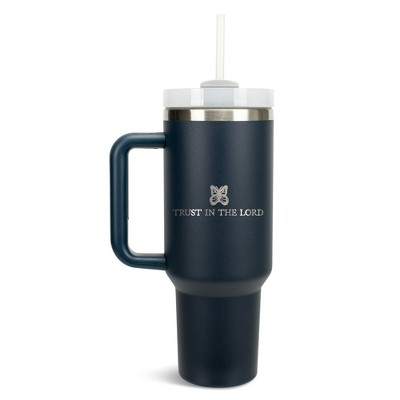 100 North Trust In The Lord Butterfly Wrap-Around 40 Oz. Stainless Steel Water Bottle Coffee Mug, Spill & Leak Resistant, Travel Tumbler with Handle,