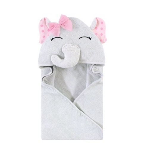 Hudson Baby Infant Girl Cotton Rich Animal Face Hooded Towel, Pink Dots Pretty Elephant, One Size - image 1 of 2